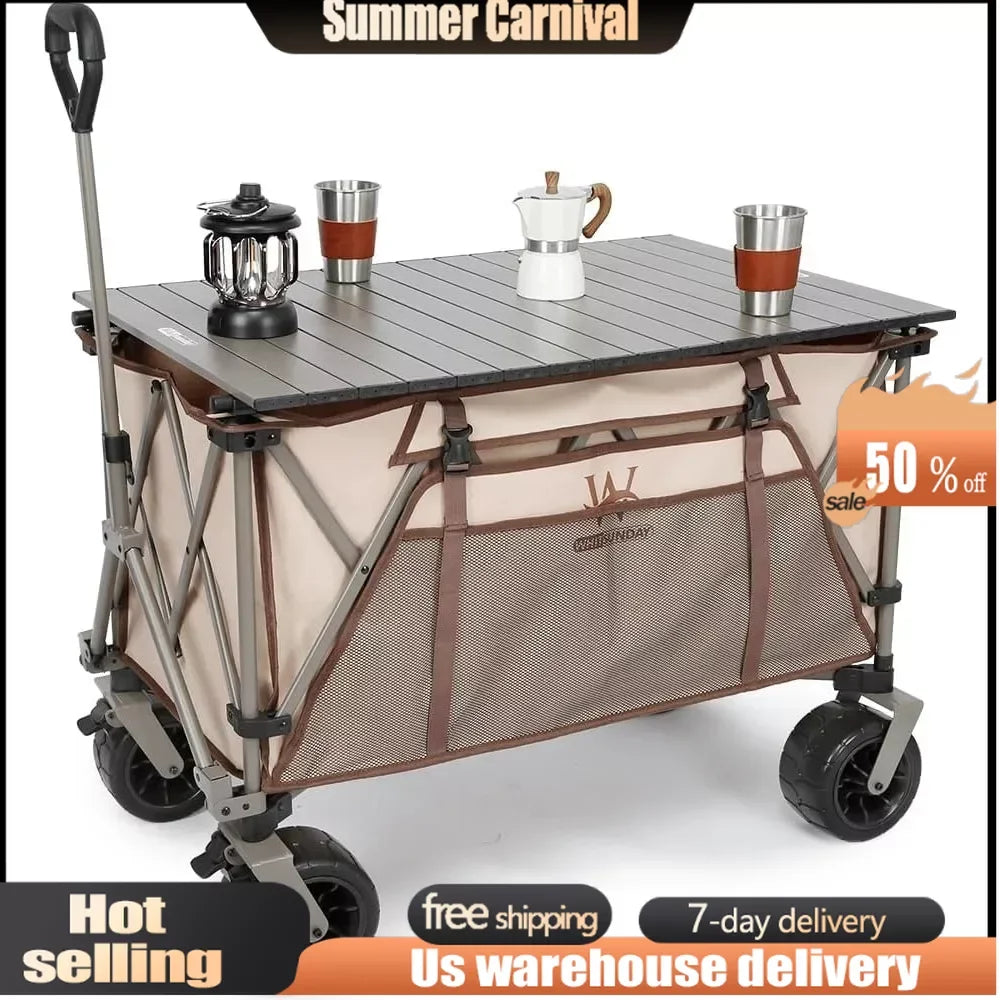 Foldable Wagon Cart with Aluminum Table Plate